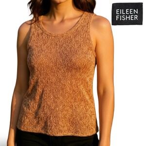 Eileen Fisher Marled Cotton Knit Tank Women L Cozy Cottagecore Minimalist Orange